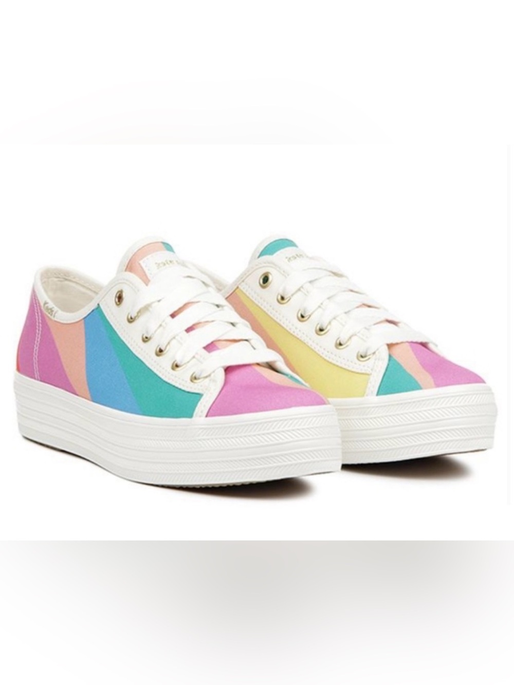 Keds x Kate Spade Triple Kick Rainbow Canvas Platform Sneakers - NEW, size 9